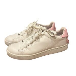 Coach Women’s 9 B White Pink Low Top Sneakers Tennis Shoes Laces Platform